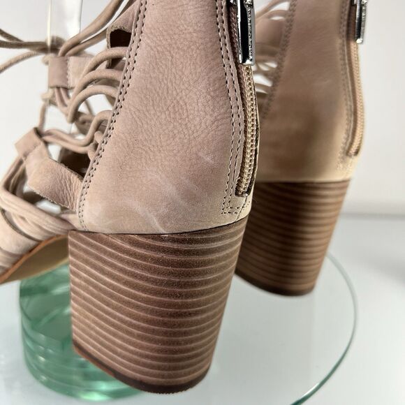 Vince Camuto Kaiann Heel Sandal Nude Suede Leather Lace Up Block Heel - Picture 6 of 9